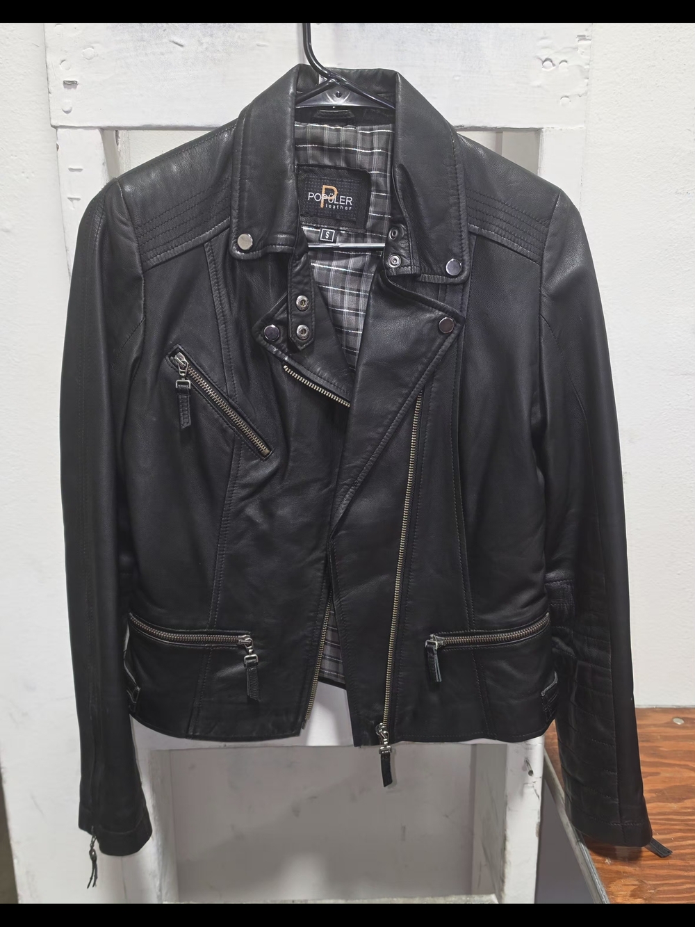 Popüler Black Lamb Leather Moto Jacket - Women